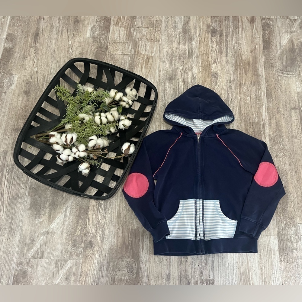 Hanna Anderson Girls Elbow Patch Full Zip Hoodie Sweatshirt Size 130 (6-7)